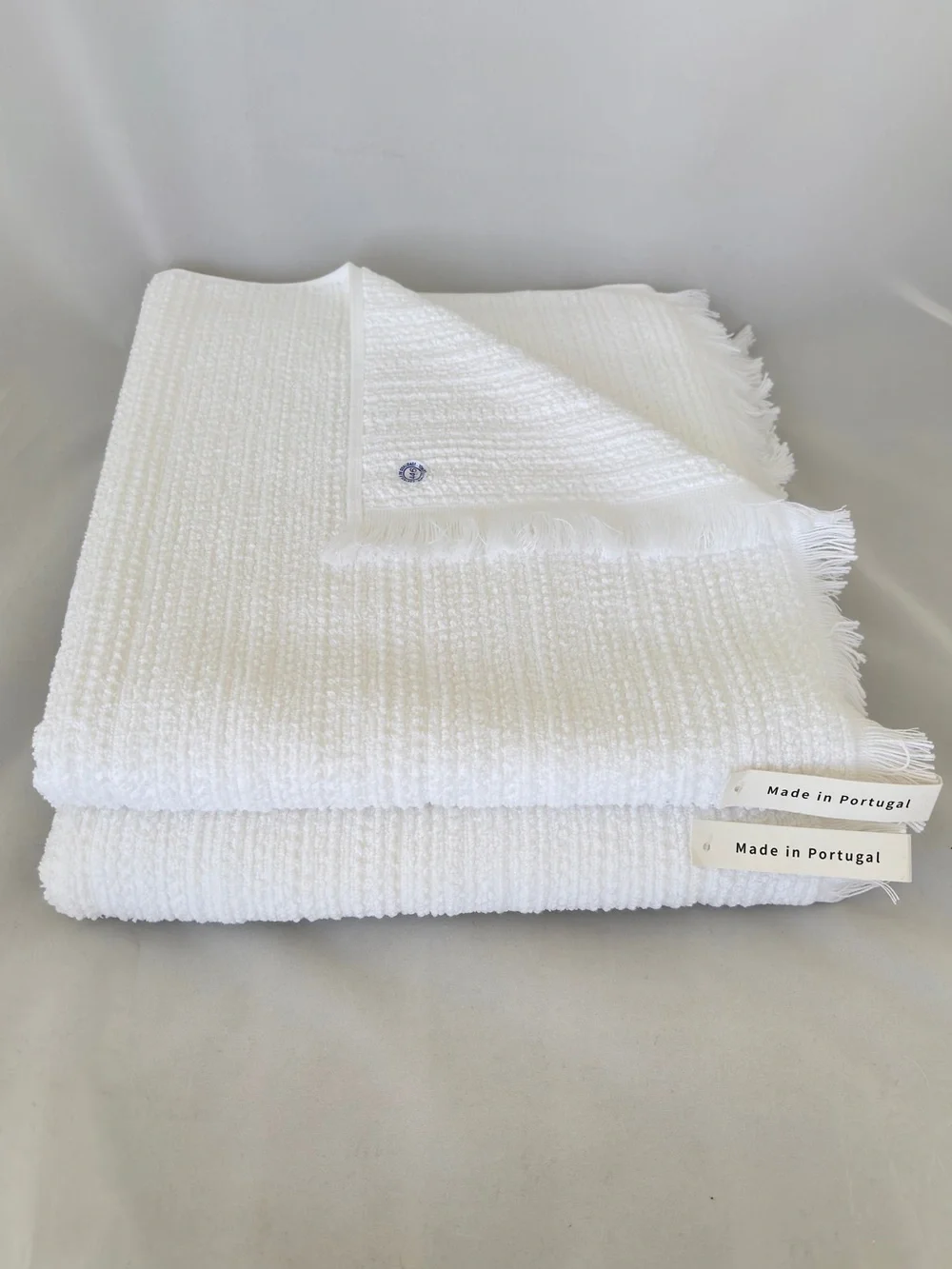 NWT Bianca White Bath Towels Set of 2 Luxury Spa with Frill Made in Portugal